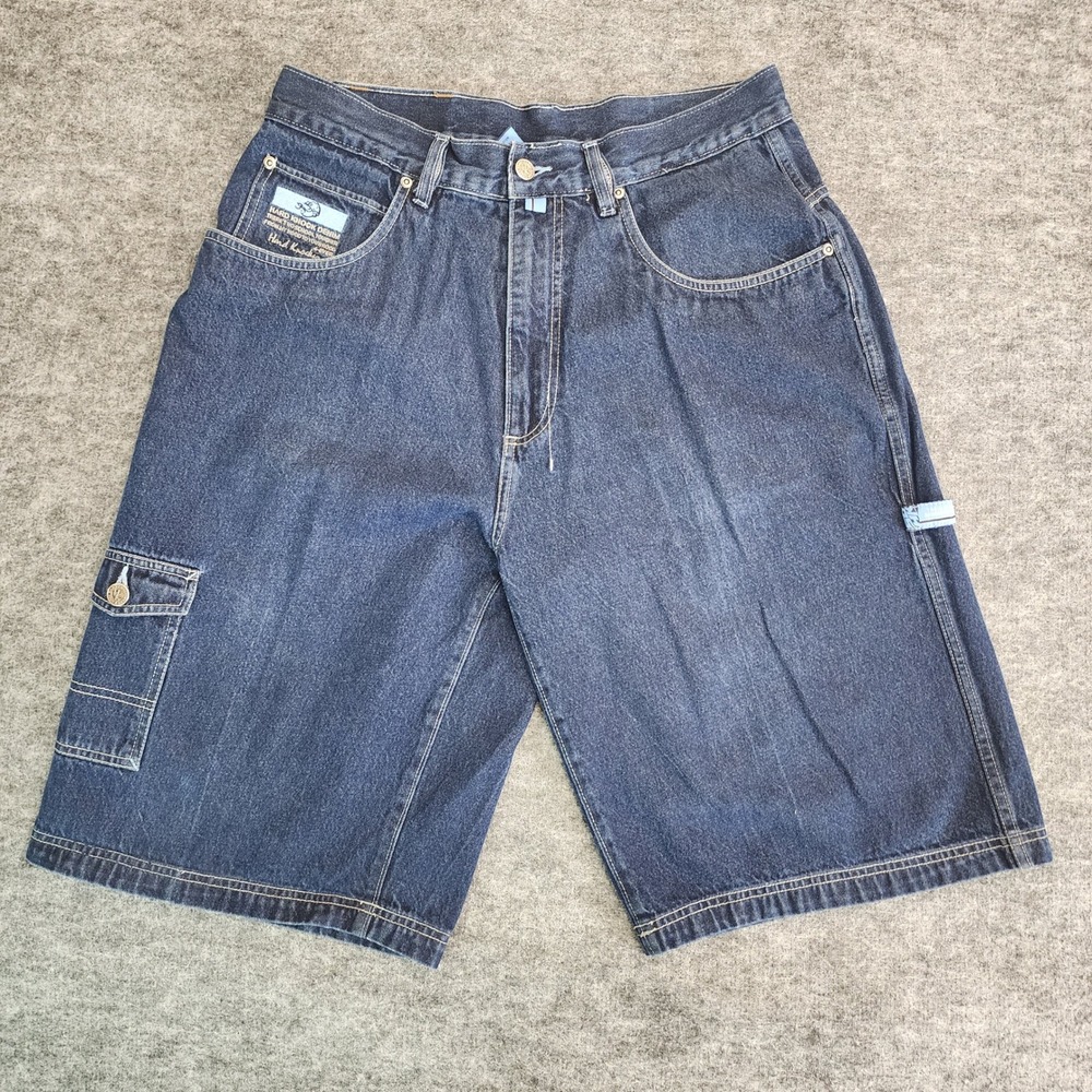 VTG School‎ Of Hard Knocks Shorts Mens 32W 12L Blue Denim Carpenter Baggy Y2K